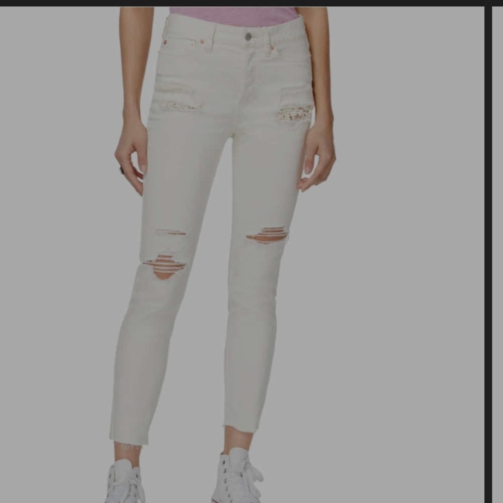 FREE PEOPLE NWOT CREAM DESTROYED LACE PEEK JEANS SIZE 27